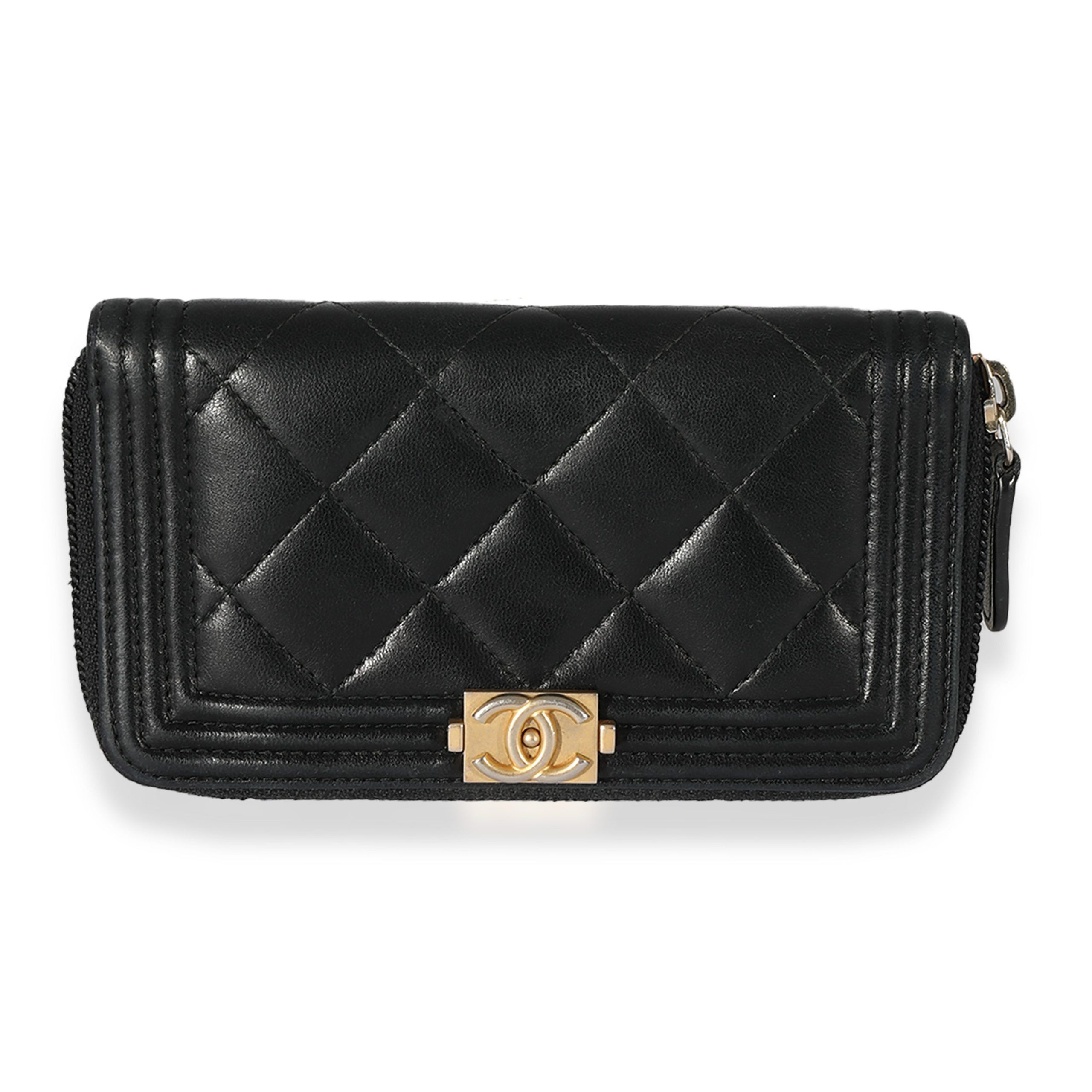 image of Chanel Black Quilted Lambskin Small Boy Wallet, Women's