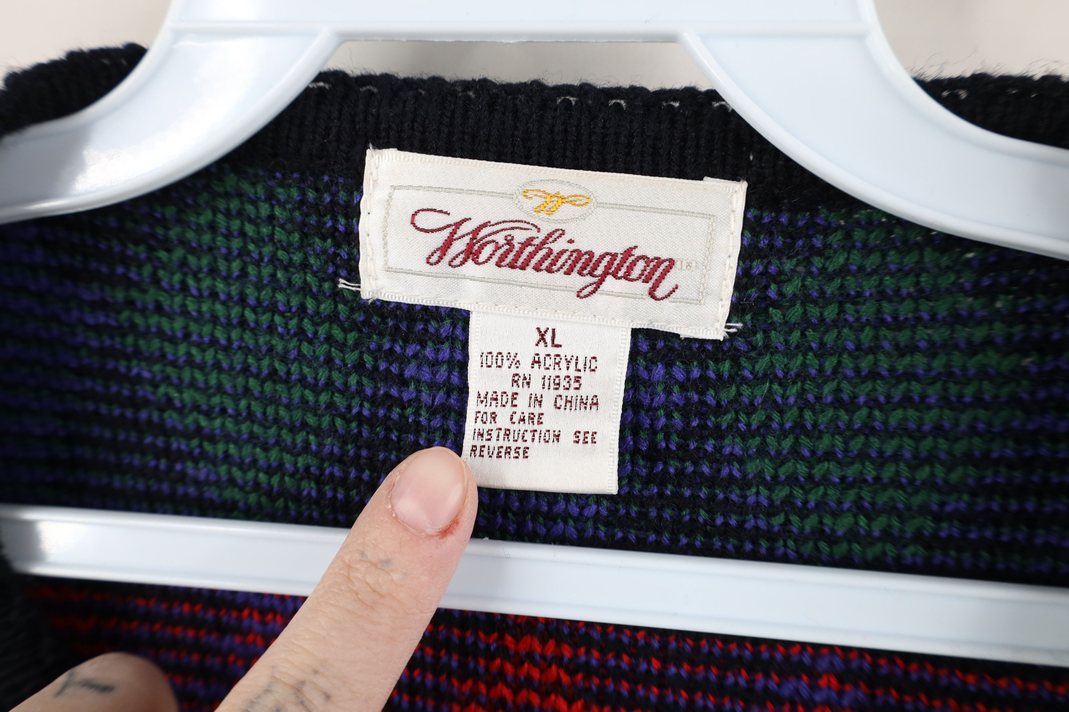 Vintage Vintage 90s Streetwear Diamond Knit Cardigan Sweater Acrylic Size XL / US 12-14 / IT 48-50 - 8 Thumbnail