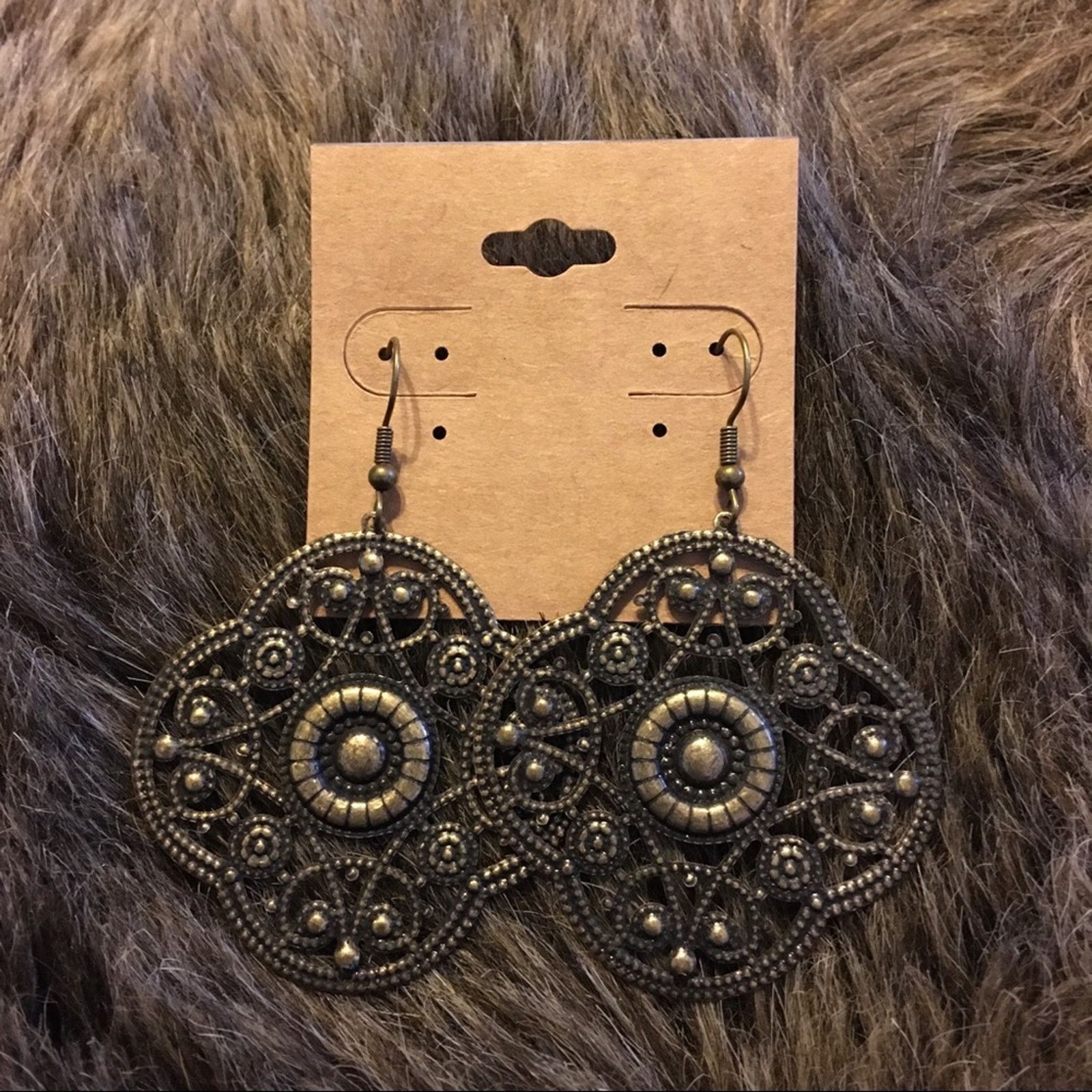 Jewelry Large Brass Tone Filigree Disc Pierced Earrings in Brown, Women's