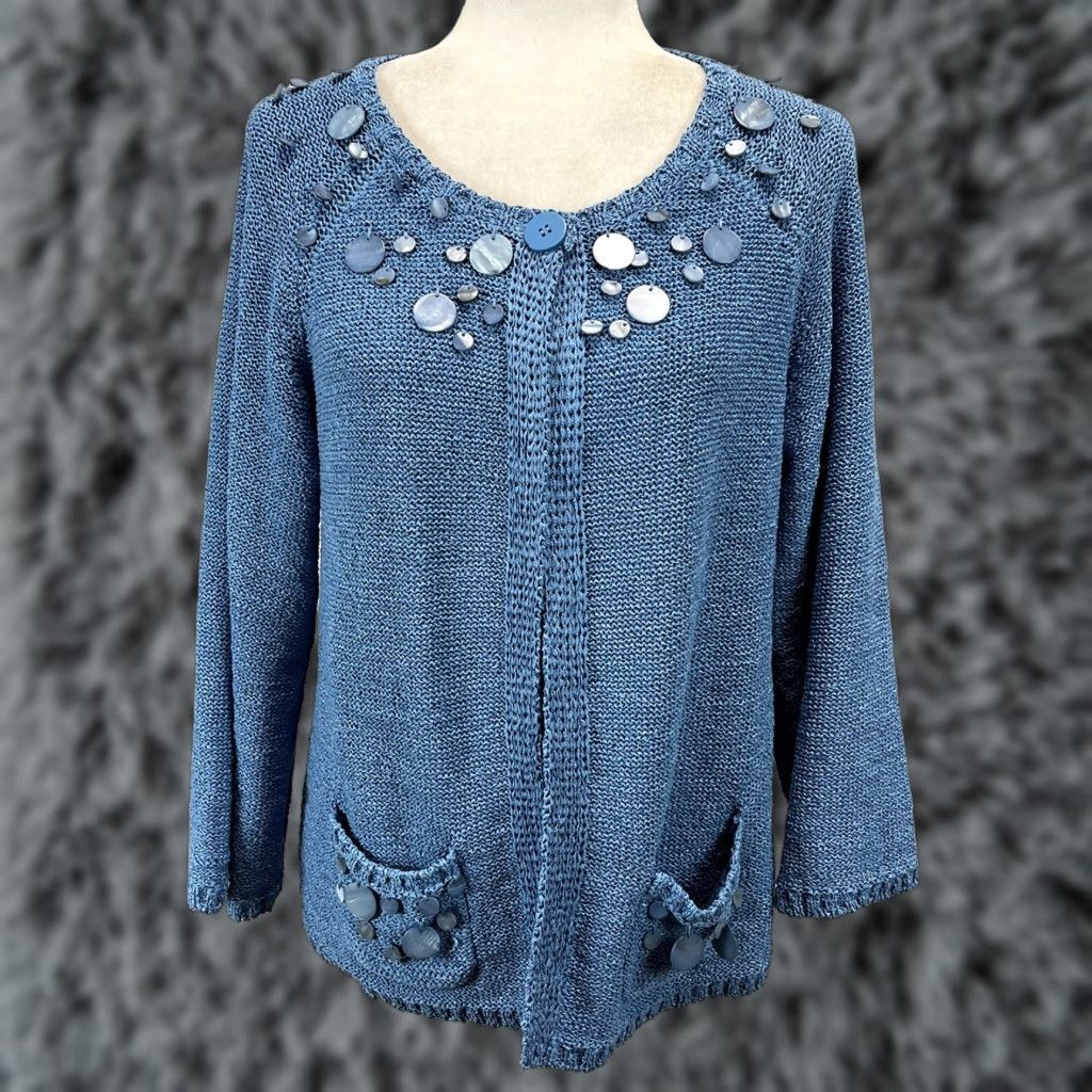 Coldwater Creek Coldwater Creek Cardigan Sweater Women Size M Blue Loose Knit Single Button Womens Size M / US 6-8 / IT 42-44 - 1 Thumbnail