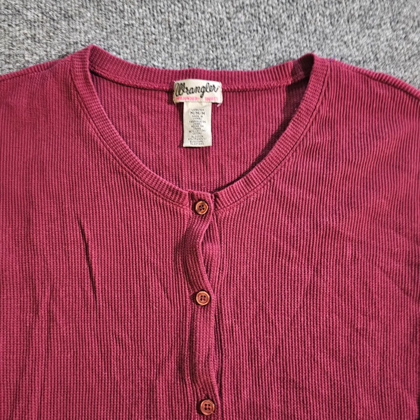 Wrangler Wrangler Cardigan Top Womens M Red Button Waffle Knit Thermal Long Sleeve Shirt Size M / US 6-8 / IT 42-44 - 2 Thumbnail