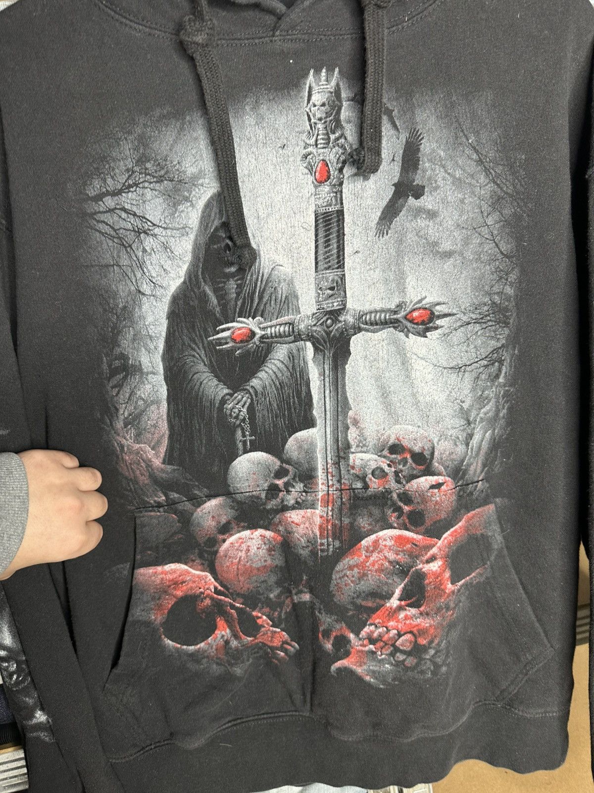 Band Tees Spiral Grim Reaper Skull Hoodie XL Gothic Full Print Swords Size US XL / EU 56 / 4 - 3 Thumbnail