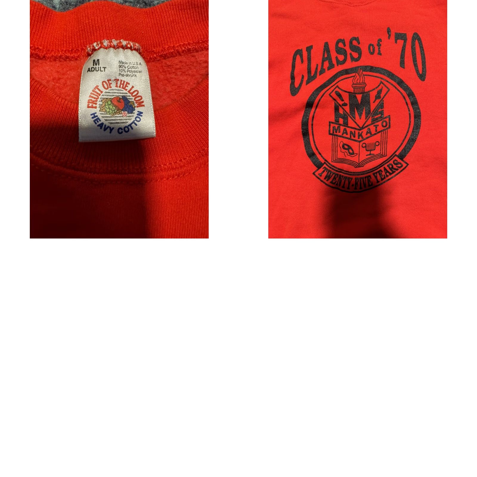 Fruit Of The Loom VINTAGE Minnesota MSU Mankato State University Class Of '70 Red Sweatshirt M USA Size US M / EU 48-50 / 2 - 8 Thumbnail