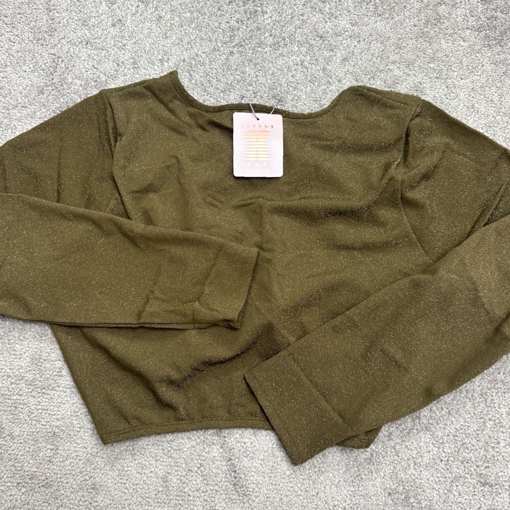 Olive Savage x Fenty Rihanna Sleep & Shine Crop Tee - Women's Shirt - 2X - Olive Green Metallic NWT - Clubwear, Date Night, Party - Plus Size Size XXL / US 16-18 / IT 52-54 - 6 Thumbnail