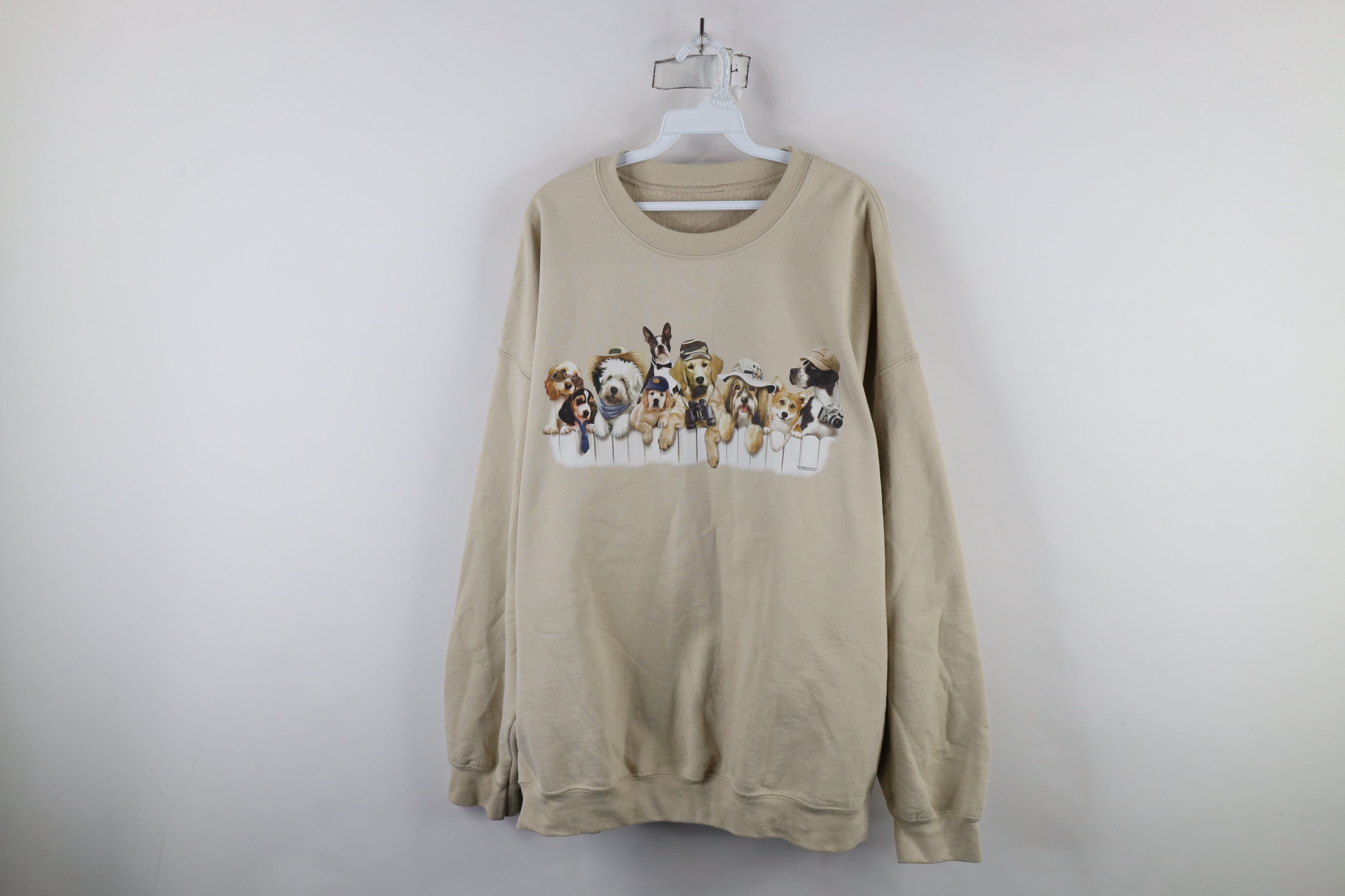 Vintage Vintage 90s Streetwear Puppy Crewneck Sweatshirt Beige Tan Size US XXL / EU 58 / 5 - 1 Thumbnail