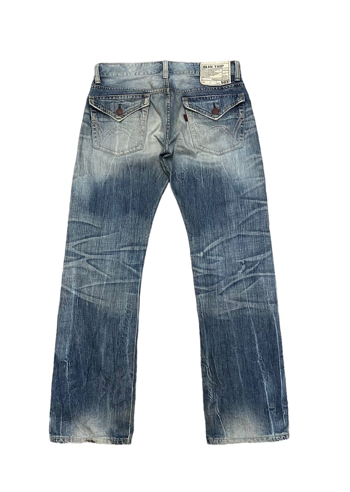 Edwin Vintage Edwin 503 blue trip flare distressed jeans Size US 35 - 2 Thumbnail