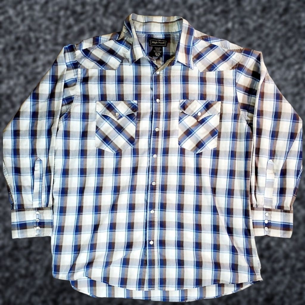 Vintage High Noon Shirt Mens XL Black Plaid Long Sleeve Pearl Snap Button-Up Western Size US XL / EU 56 / 4 - 1 Thumbnail