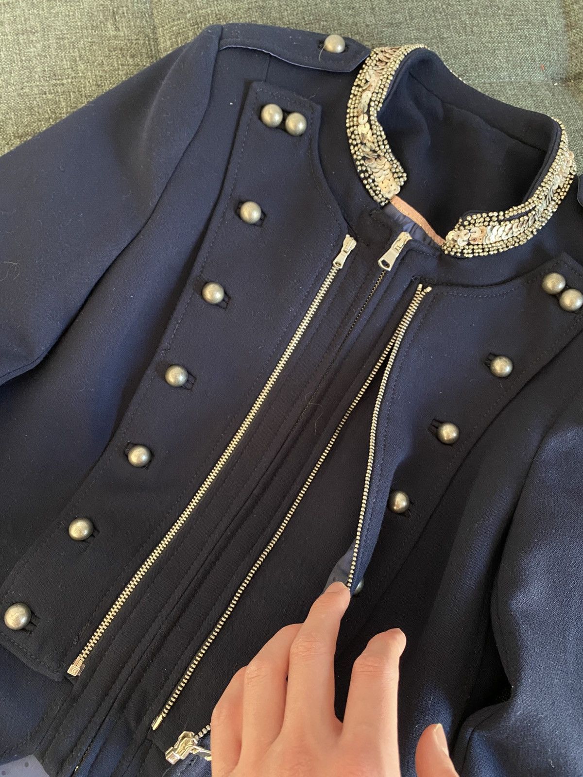 Japanese Brand Vintage Napoleon Jacket Military Rhinestones Y2K Zipper Size M / US 6-8 / IT 42-44 - 5 Thumbnail