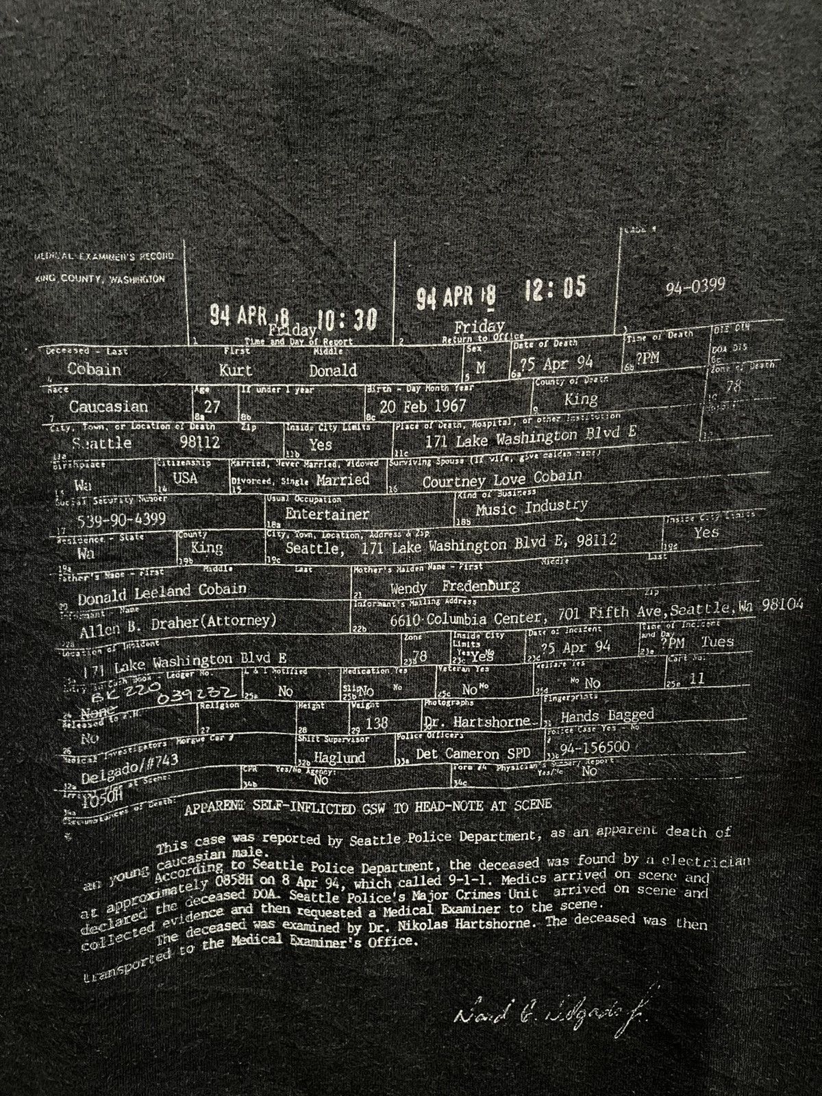 Vintage Vintage Medical Examiner's Record Kurt Donald Cobain🔥🔥🔥 Size US L / EU 52-54 / 3 - 2 Thumbnail
