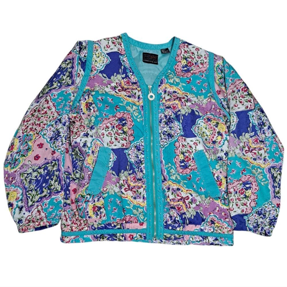 Other Vintage Mureli Floral Print Silk Studded Zip-Up Oversized Li Size S / US 4 / IT 40 - 4 Thumbnail