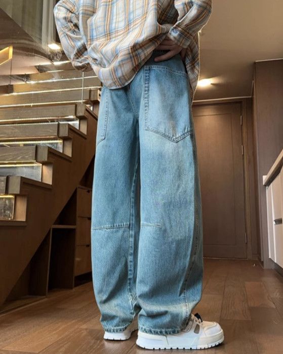 Japanese Brand Men's American wide-leg loose straight washed curved jeans Size US 32 / EU 48 - 5 Thumbnail