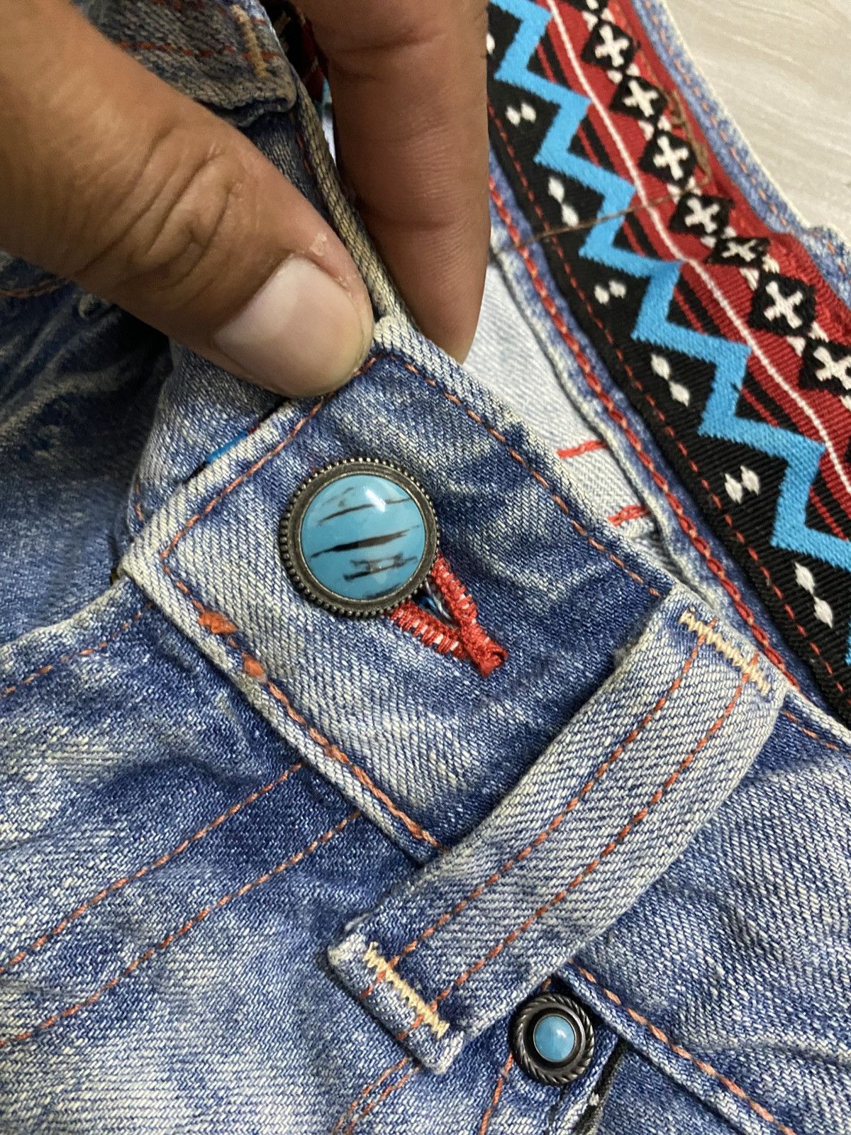 Edwin Edwin Japan Blue Trip Distressed Denim Jeans Aztec Size 28" / US 6 / IT 42 - 7 Thumbnail
