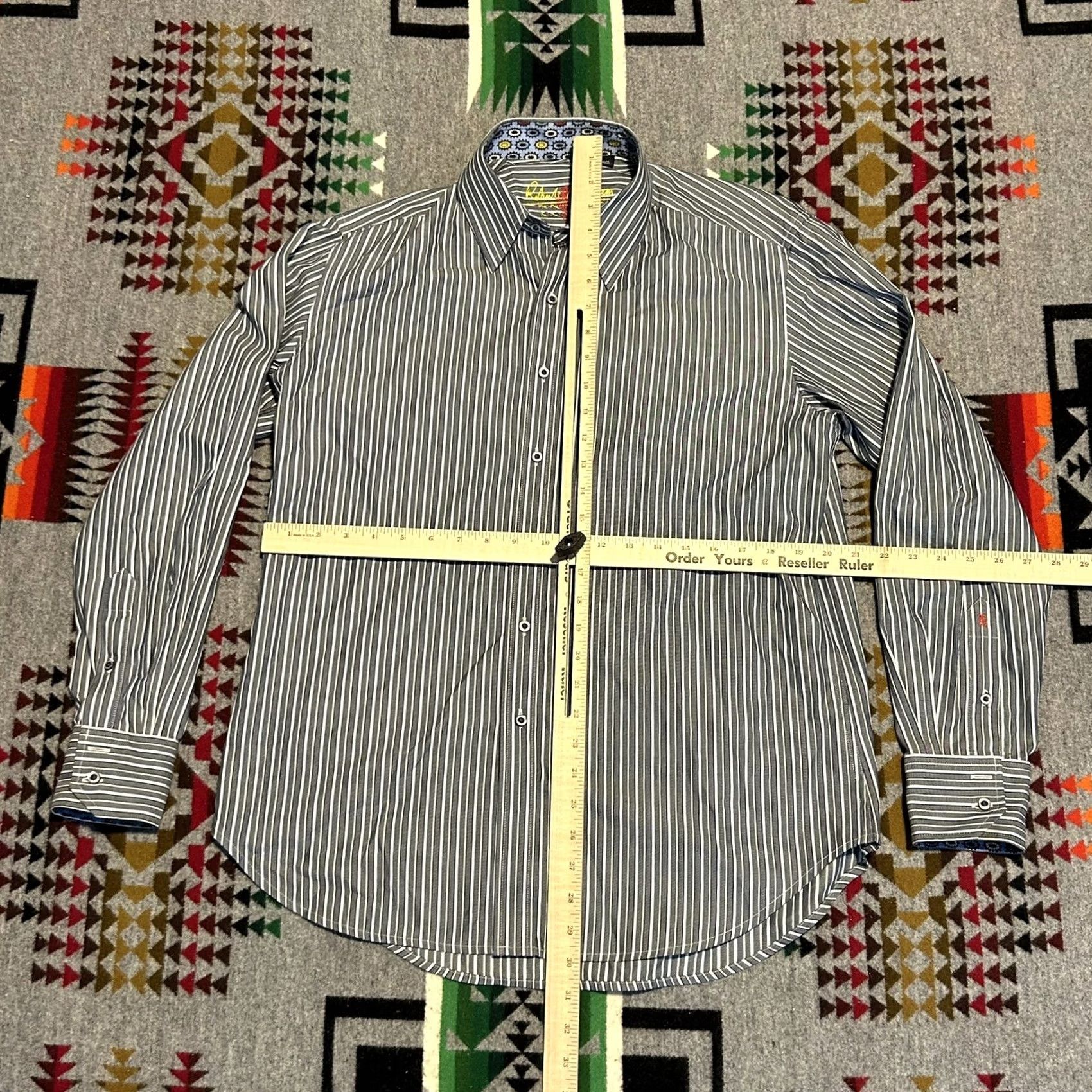 Robert Graham Robert Graham Shirt Mens Medium Stripe Button Down Flip Cuff C8 Size US M / EU 48-50 / 2 - 3 Thumbnail