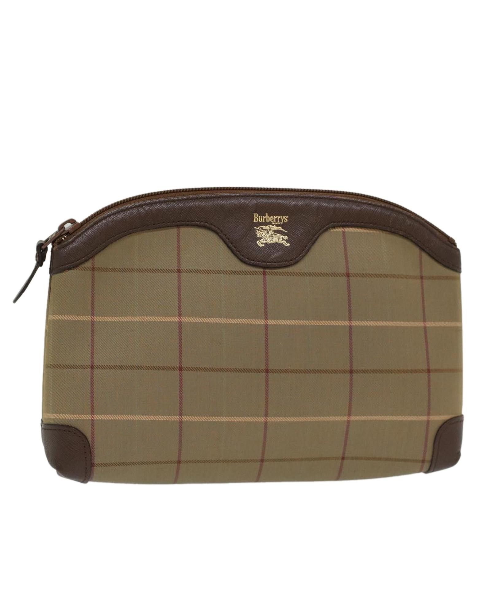 image of Burberry Brown Nylon Pouch With Checkered Pattern, Women's
