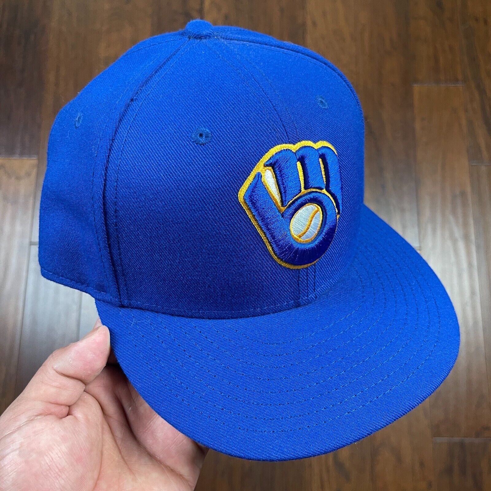 New Era Milwaukee Brewers Blue Yellow New Era Fitted Hat size 7 3/8 Size ONE SIZE - 1 Thumbnail