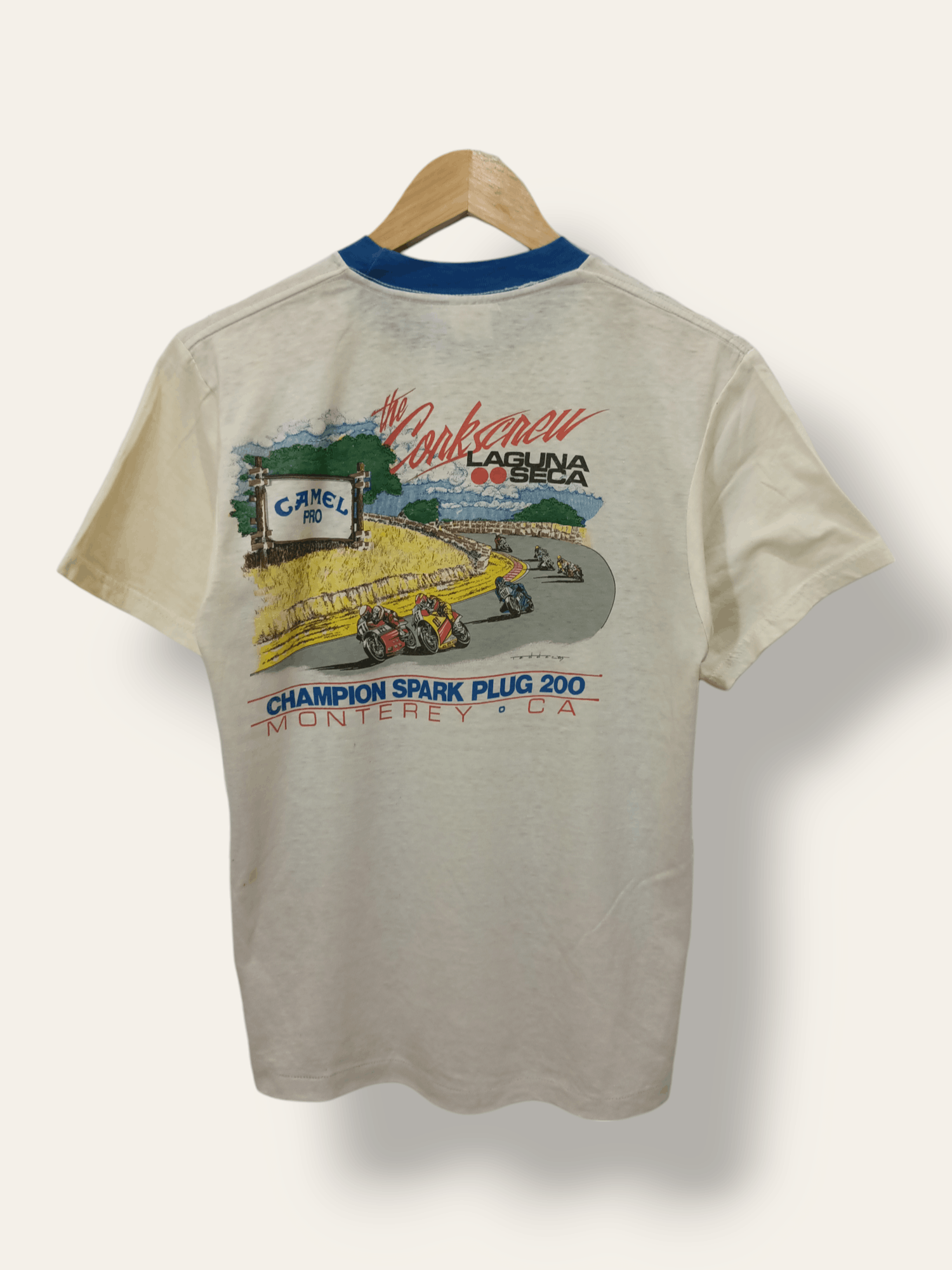 image of Rare Vintage 1985 Laguna Seca The Corkscrew California Tees in Cream/White, Men's (Size Medium)
