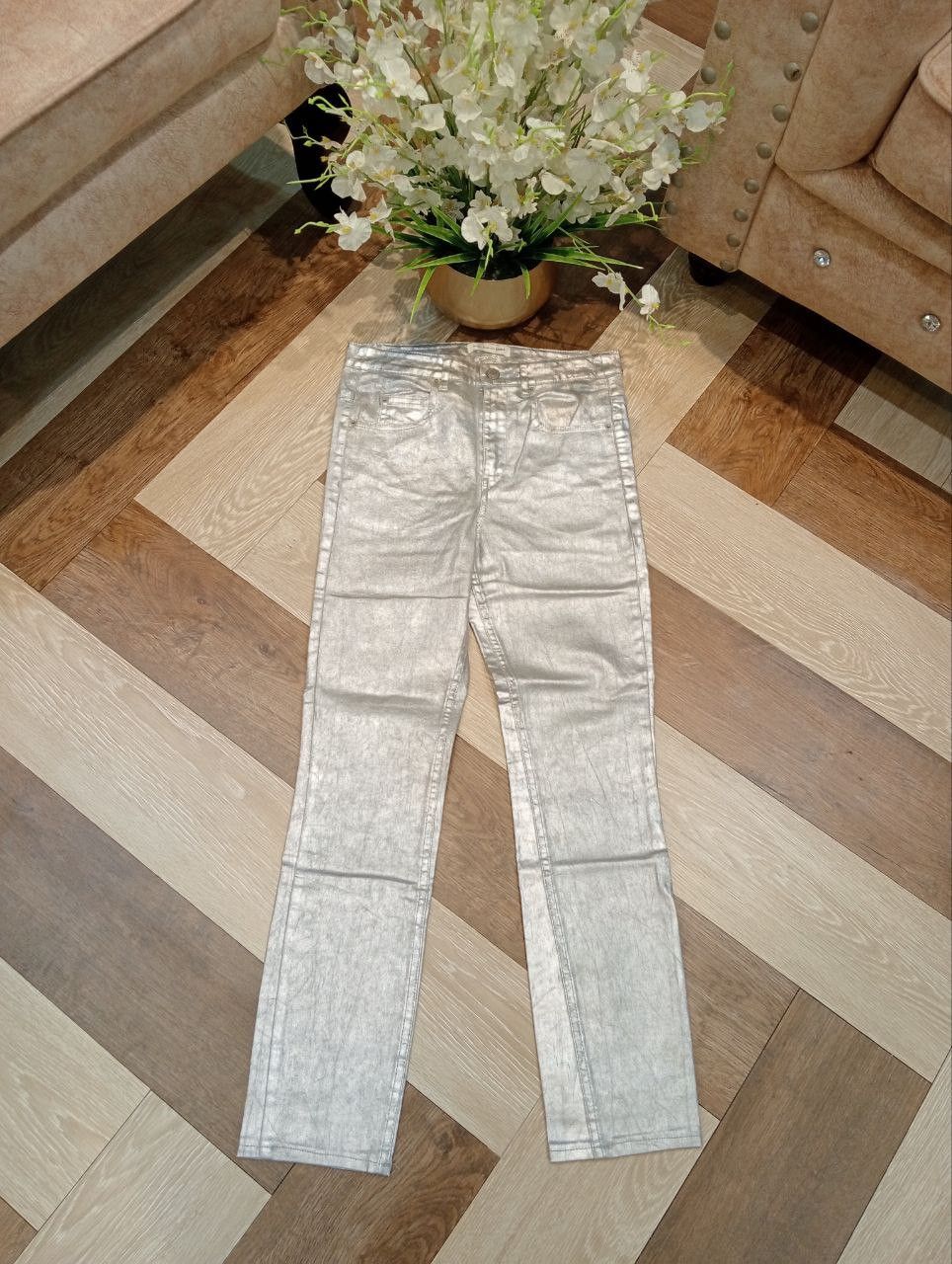 Isabel Marant ISABEL MARANT ETOILE SILVER COATED METALLIC SKINNY JEANS Size 25" / US 0 / IT 36 - 1 Thumbnail