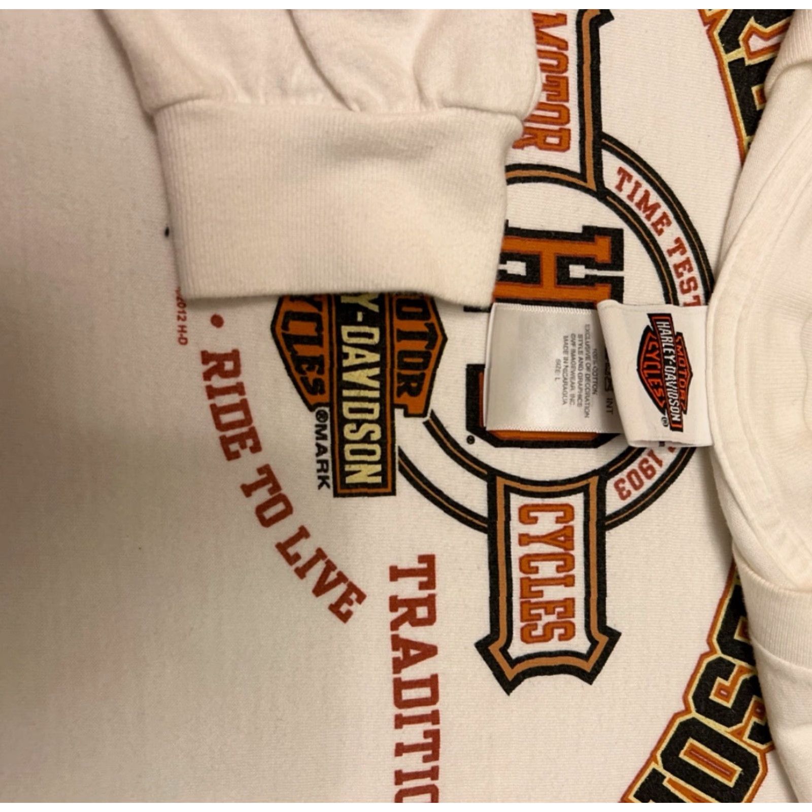Harley Davidson VINTAGE Harley-Davidson Live To Ride Daytona 2012 Long Sleeve Shirt L Mens White 90s Biker Grunge Hip Hop Punk Rock Tattoo Spider Web Y2K Logo Vintage Size US L / EU 52-54 / 3 - 3 Thumbnail