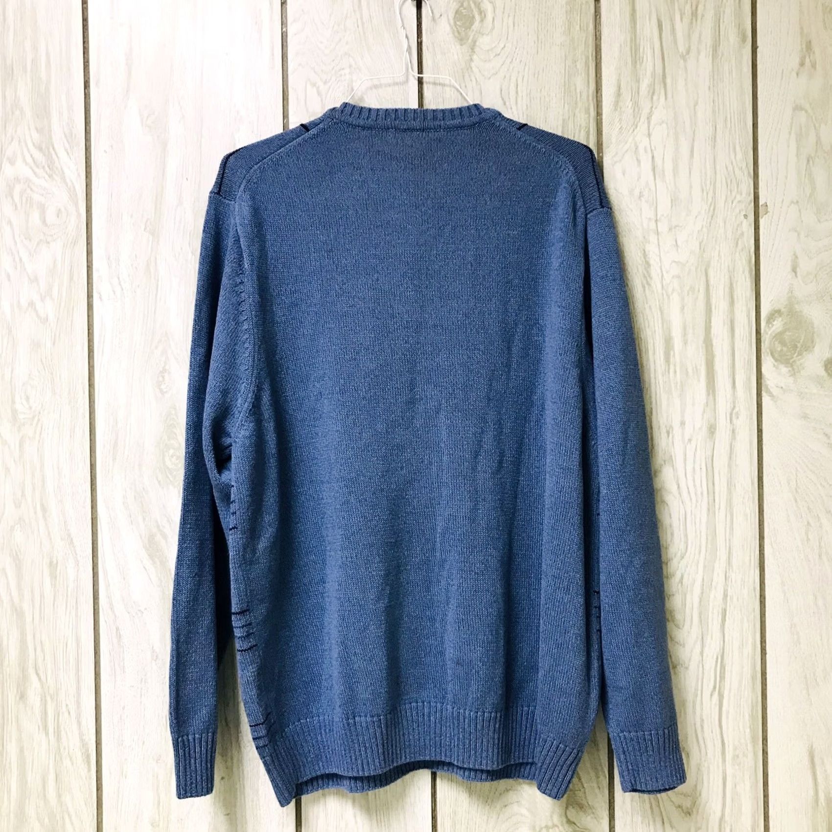 Geoffrey Beene Geoffrey Beene Men V-Neck Knit Sweater Blue Geometric Tartan Stripe XXL Pullover Wool? No, Cotton Size US XXL / EU 58 / 5 - 2 Thumbnail