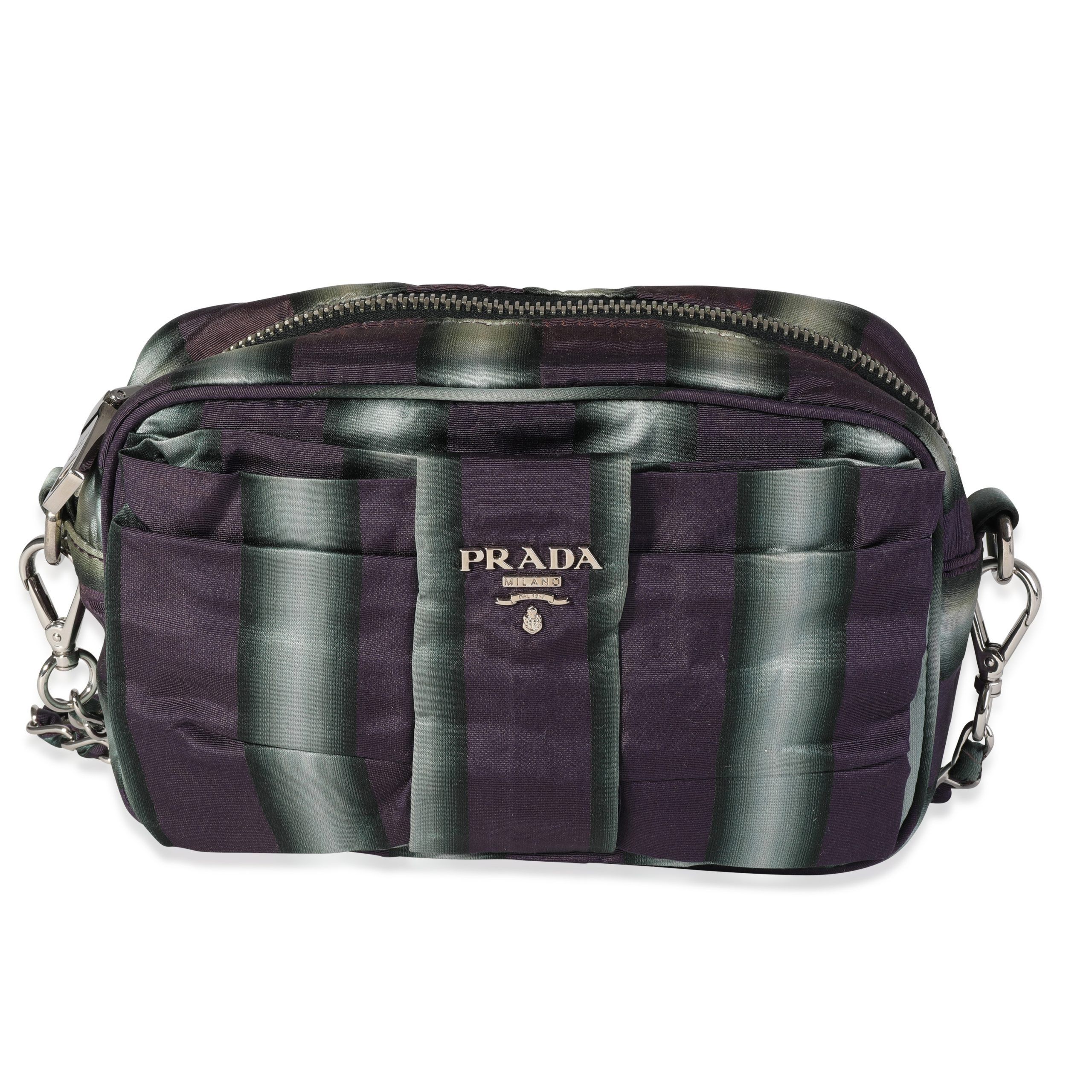 image of Prada Purple And Grey Striped Nylon Camera Bag, Women's