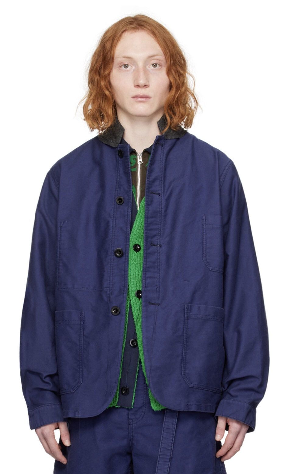 Sacai Blue Loose Thread Moleskin Jacket Size US M / EU 48-50 / 2 - 5 Thumbnail