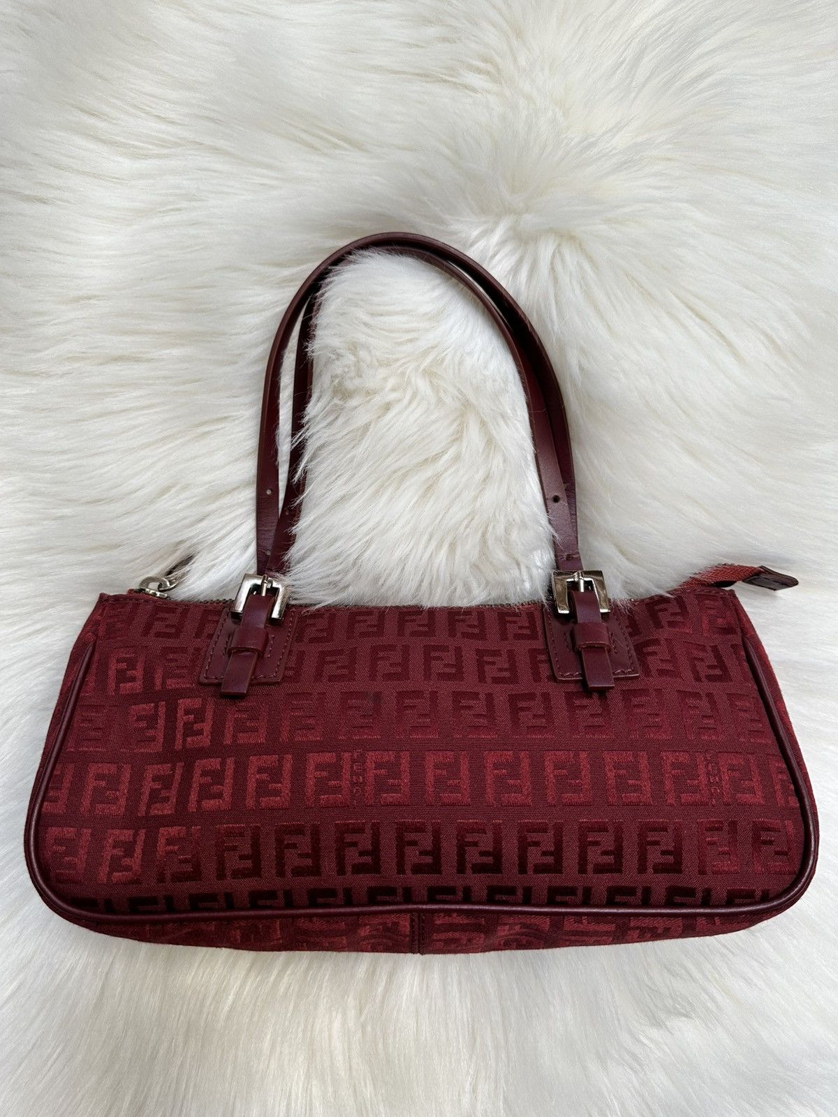 Fendi Mini Zucchino Red Handle Bag Vintage Monogram, Women's