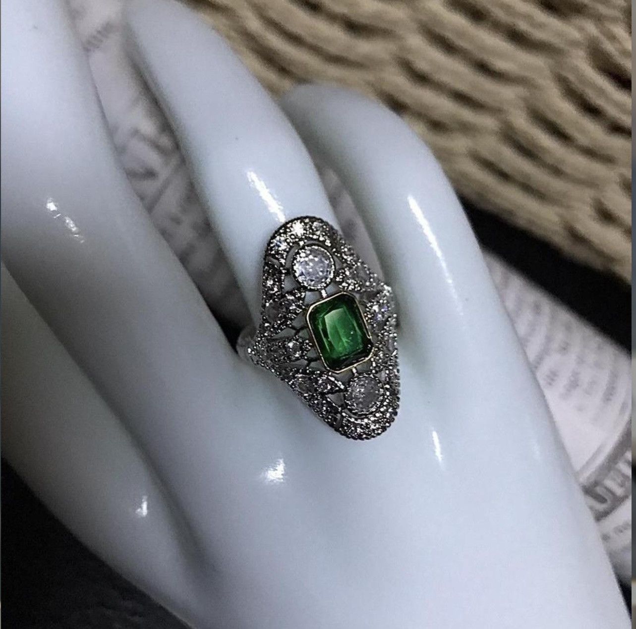 Other #gorgeous #green crystal #artdeco #ring #emerald Size ONE SIZE - 3 Thumbnail