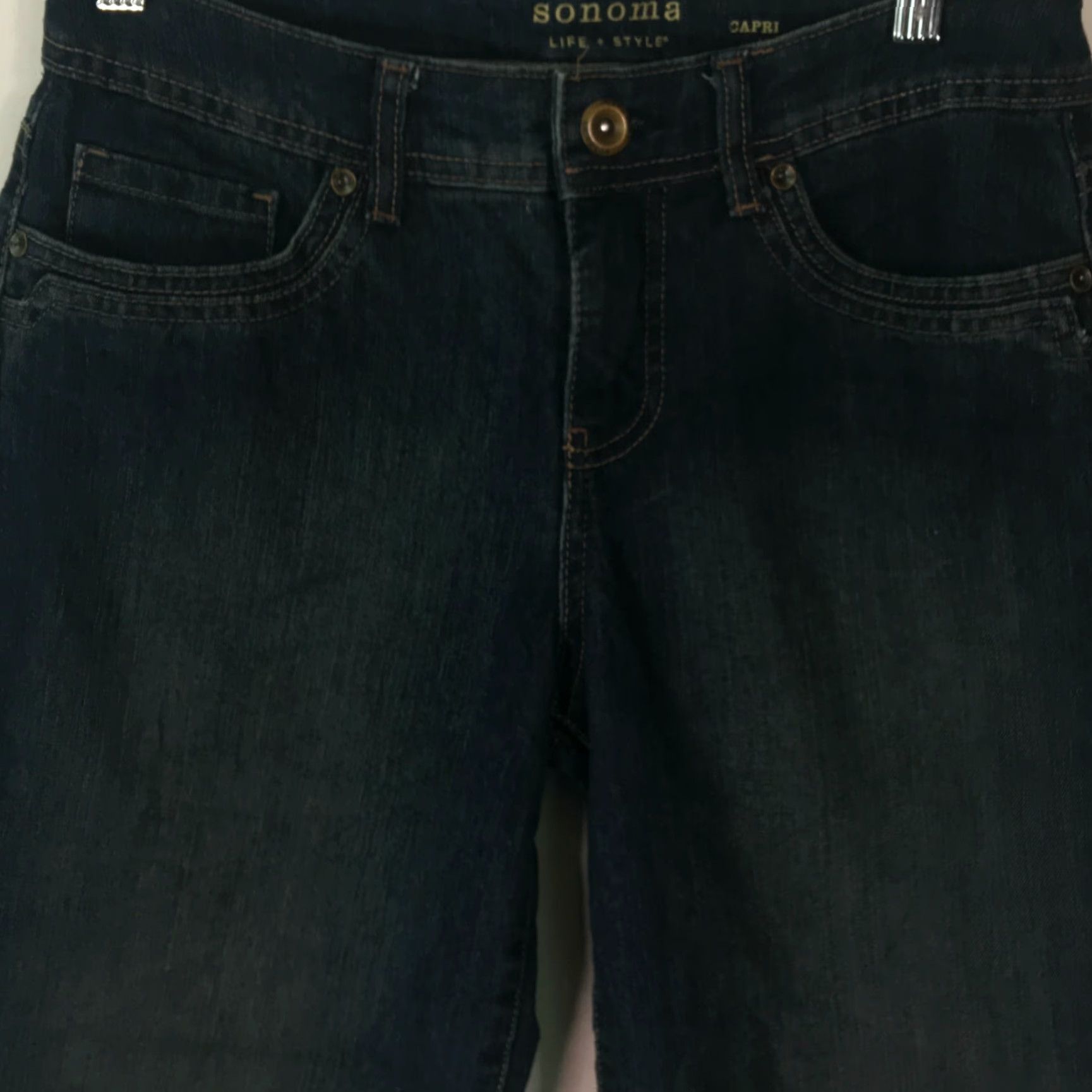 Denime Womens Sonoma Life + Style Straight Cuffed Stretch Blue Denim Capri Jeans Size 4 Size 27" / US 4 / IT 40 - 3 Thumbnail