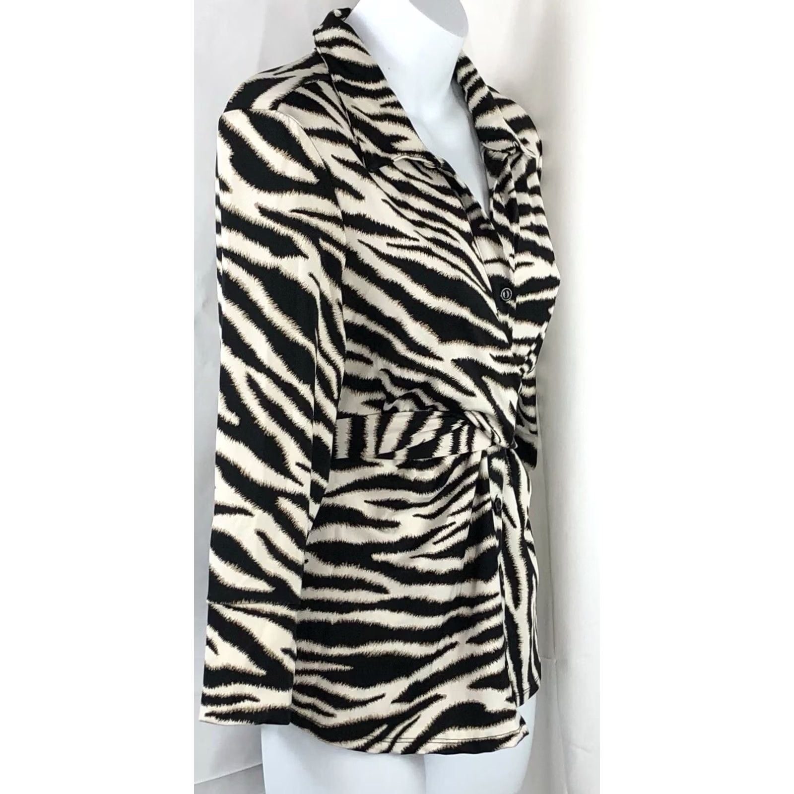 Vintage Vintage Studio 1960 Tie Empire Top Zebra Ivory blk Collar Button Y2K 90s glam Size M / US 6-8 / IT 42-44 - 3 Thumbnail
