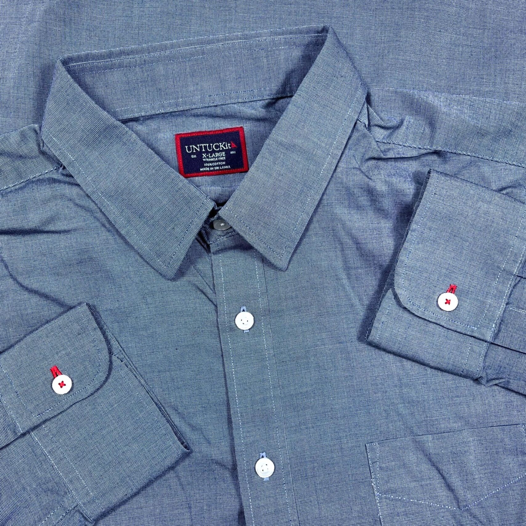 UNTUCKit UNTUCKit Button-Up Shirt Men XL Blue Solid Pocket Oxford Casual Modern Preppy B Dress Shirt DOMMens Size 46R - 2 Thumbnail