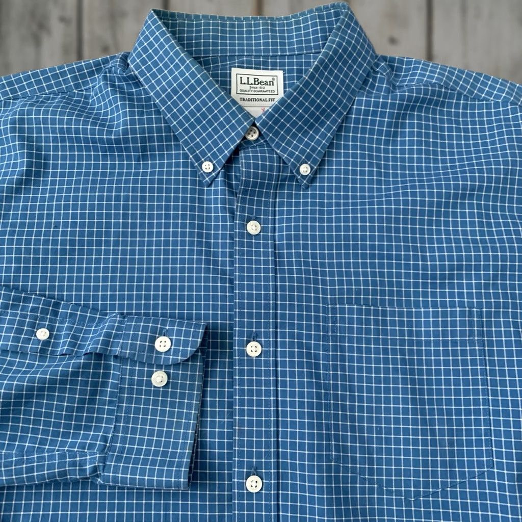 Vintage L.L. Bean Mens XL Blue Check Button-Up Shirt Wrinkle Free Traditional Fit Casual Size US XL / EU 56 / 4 - 1 Thumbnail