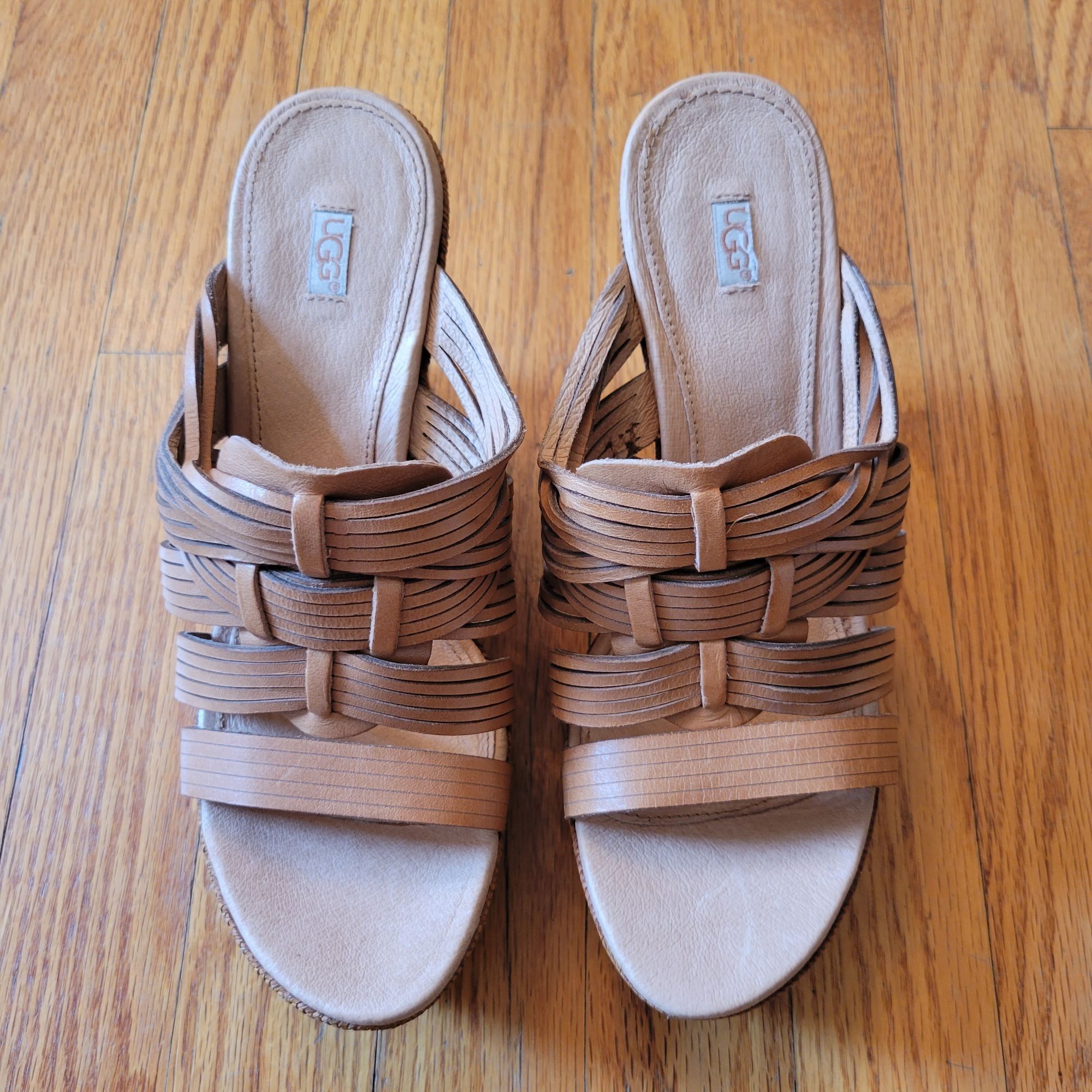 Ugg UGG 7.5 Leather Strappy Woven Wedge Heels 100712 MELINDA Sun Size US 7.5 / IT 37.5 - 2 Thumbnail