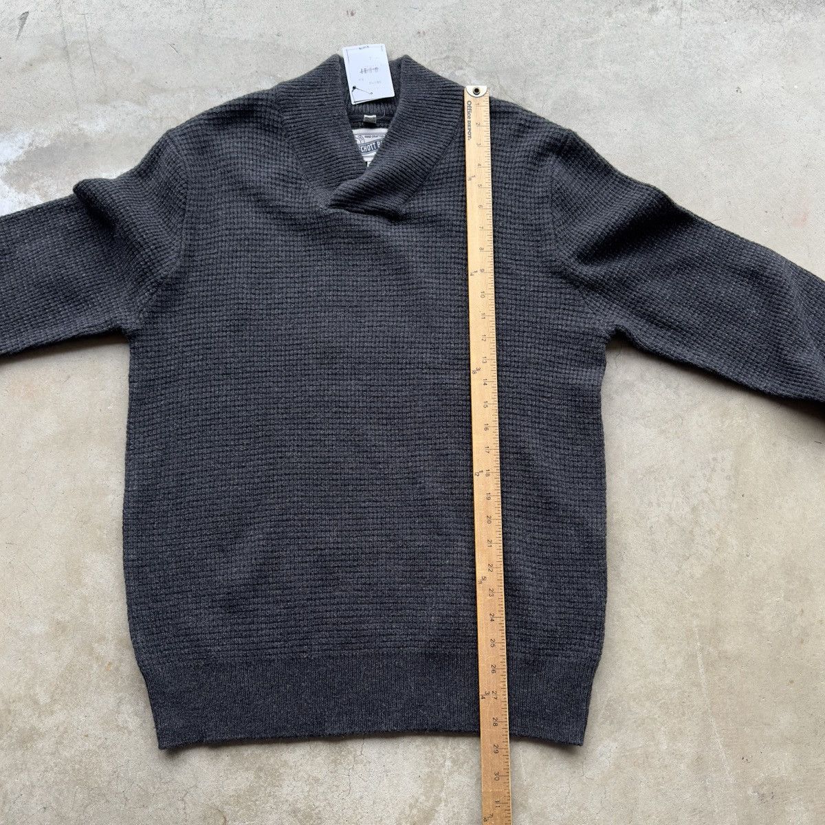 Schott Schott Bros. Mens Sweater V-Neck Shawl Waffle Knit Wool Size US L / EU 52-54 / 3 - 8 Thumbnail