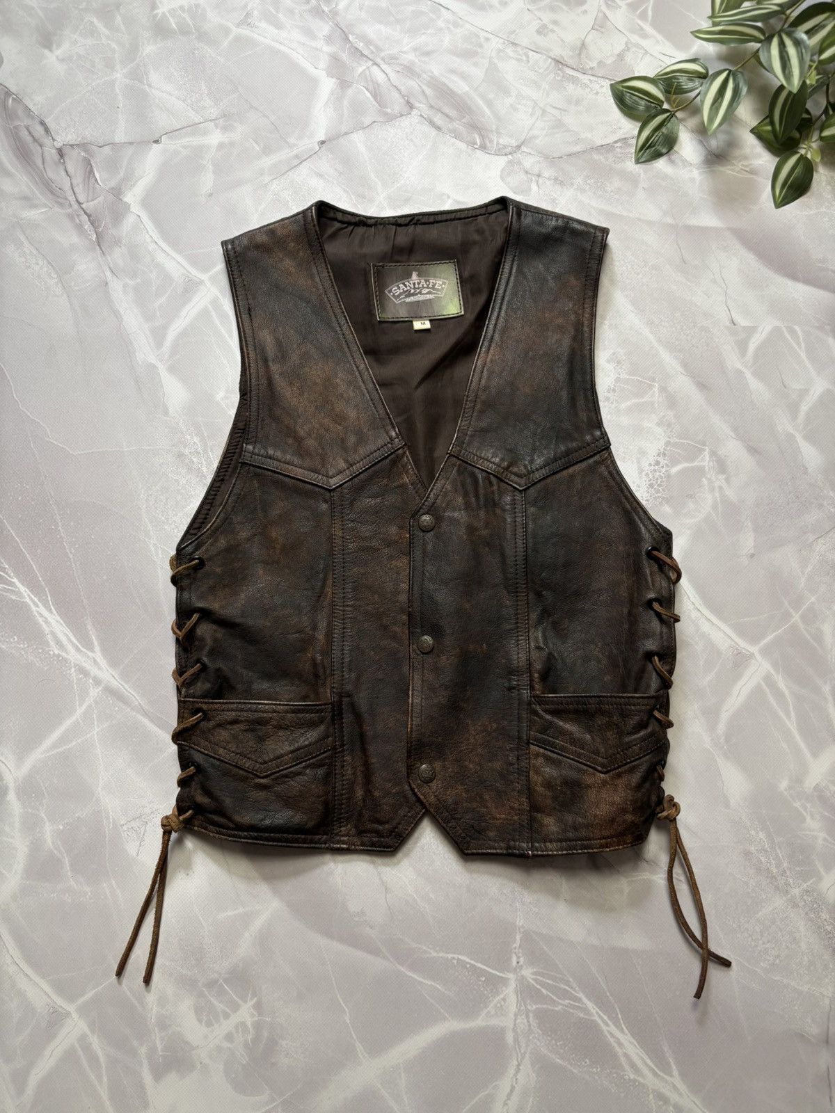 Cowboy Equipment Santa Fe Leather Vest Distressed Cowboy Western Lace-up Size M / US 6-8 / IT 42-44 - 1 Thumbnail