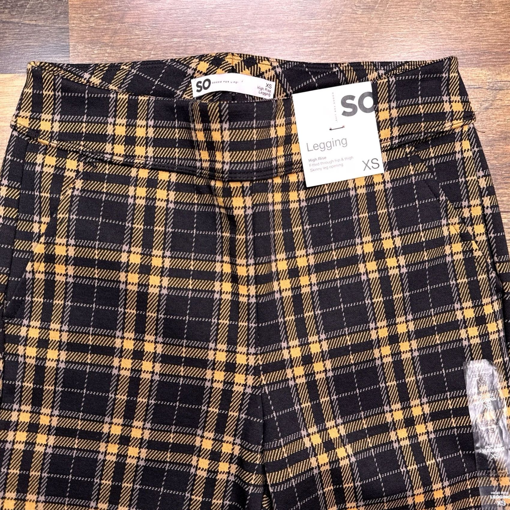 Vintage SO High Rise Legging Womens XS Black Plaid Stretch Ponte Logo Casual Sport City Size 26" / US 2 / IT 38 - 2 Thumbnail