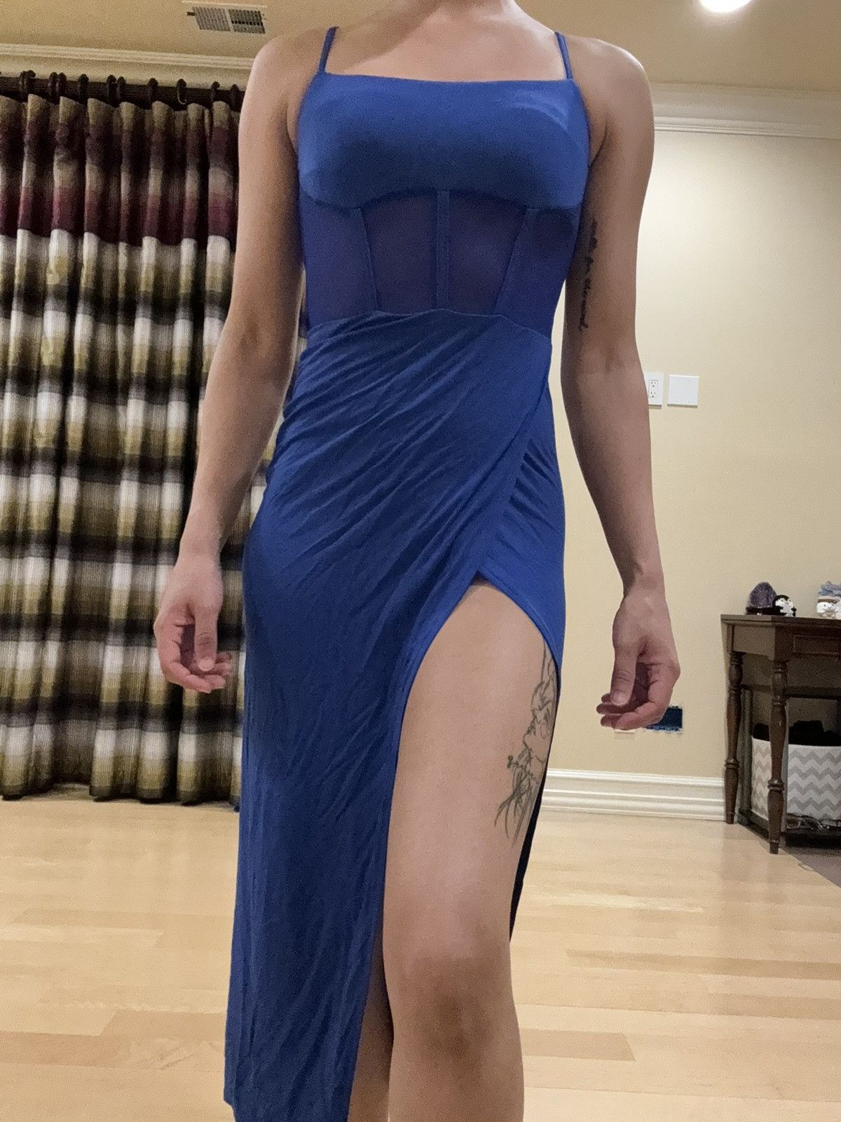 Fashion Nova Fashion Nova Royal Blue Sheer-Panel High-Slit Midi Dress Size S / US 4 / IT 40 - 1 Thumbnail