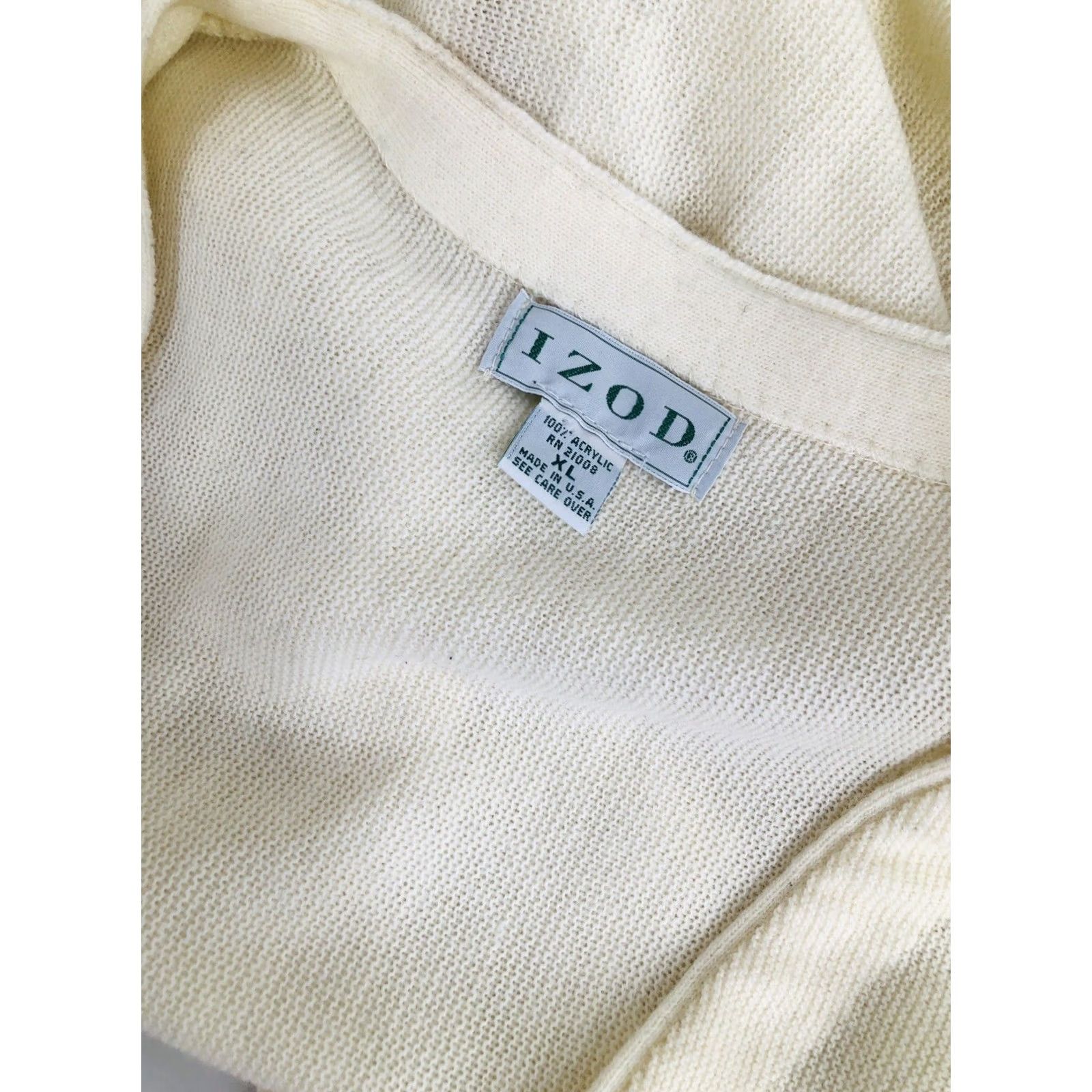 Izod IZOD Vintage Embroidered Cardigan Mens XL Sweater - Ivory, 60s Style, 60s Decade, IZOD Cardigan, Embroidered, Ivory, Adult XL Mens Cardigan Size US XL / EU 56 / 4 - 6 Thumbnail