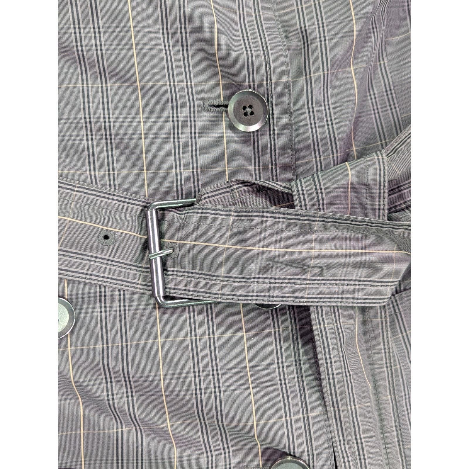 Banana Republic Trench Coat S Petite Gray Plaid Check Double Breasted Belted Size S / US 4 / IT 40 - 8 Thumbnail