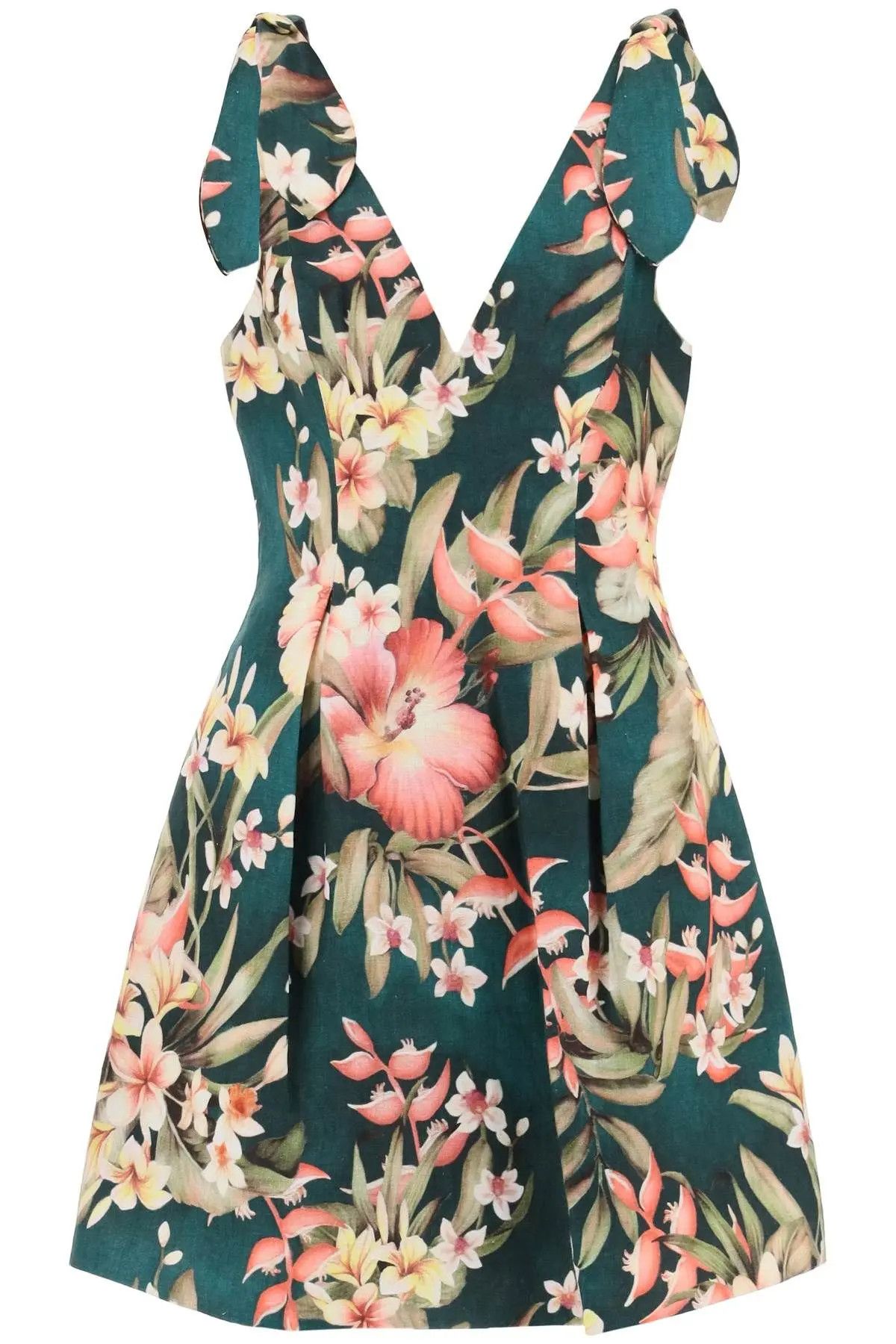 image of Zimmermann O1S22I1N1223 Lexi Tie Mini Floral Dress In Green, Women's (Size Small)