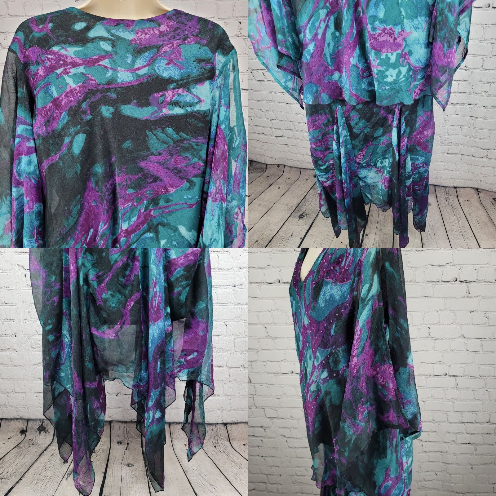 Vintage VTG Pegasus Purple Chiffon Sequin 2 Piece Outfit Skirt Set Blouse Women's Regular Size Size ONE SIZE - 9 Thumbnail