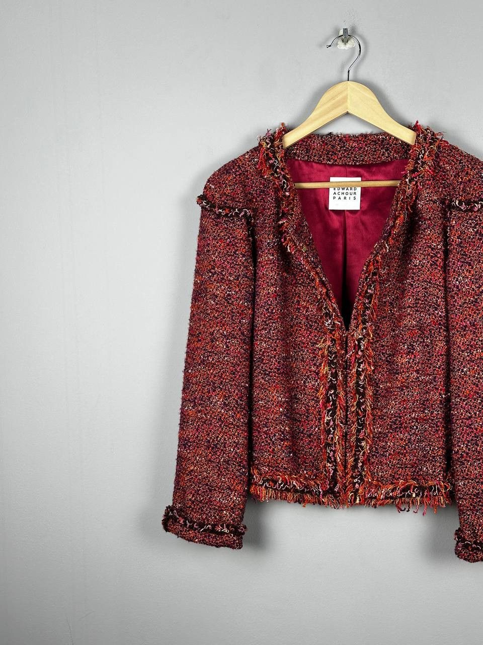 Vintage Edward Achour Paris Womens Boucle Tweed Open Front Blazer Size M / US 6-8 / IT 42-44 - 2 Thumbnail