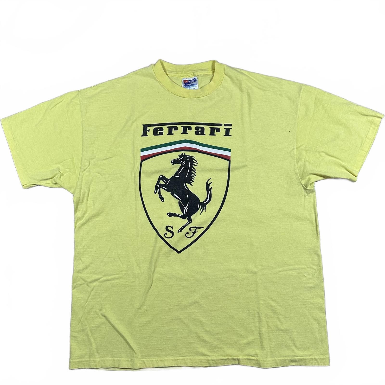 Hanes Vintage 90s Ferrari Hanes single stitch men's yellow graphic Size US XL / EU 56 / 4 - 1 Thumbnail
