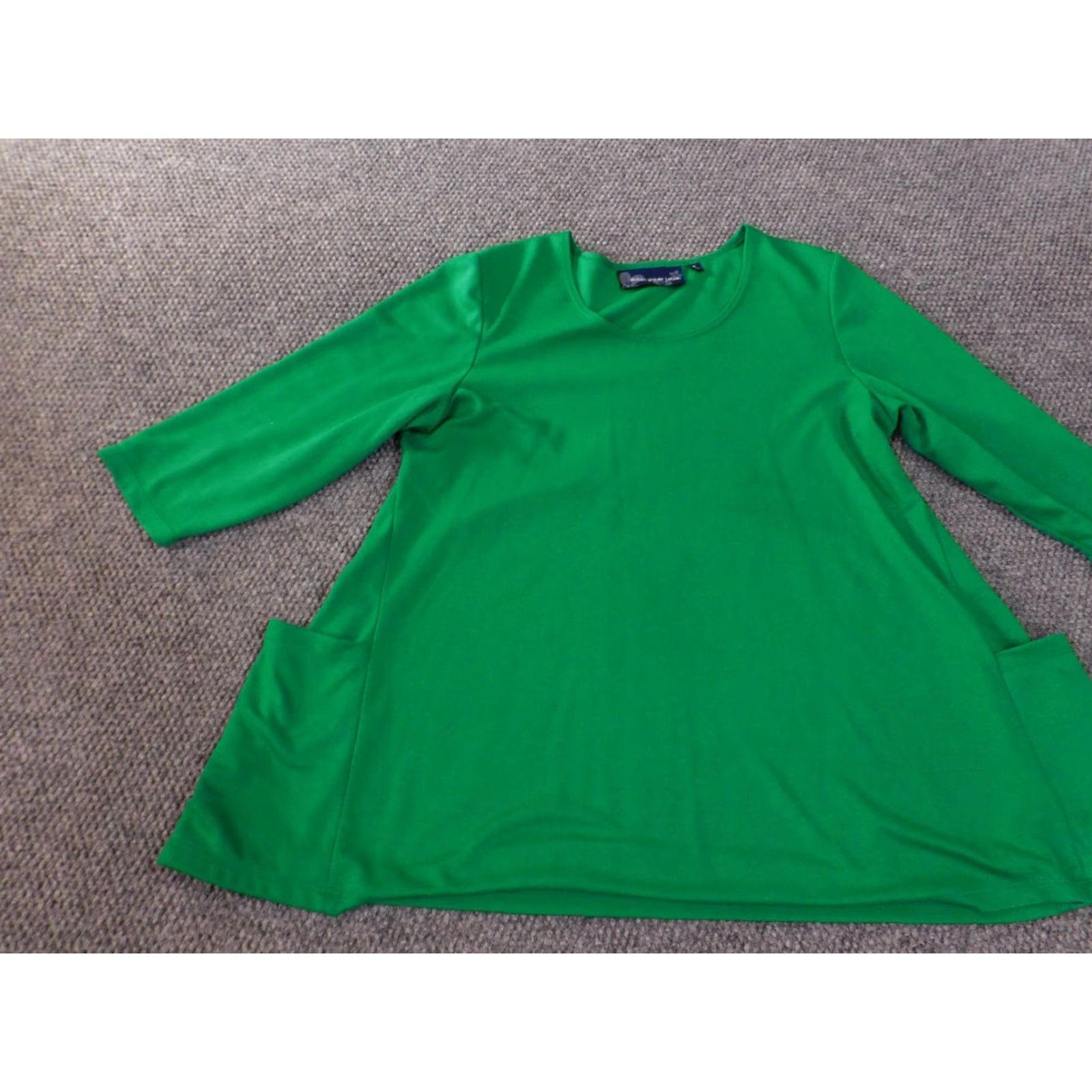 Vintage Susan Graver Shirt Womens M Green Long Sleeve Collared Button-Up Pullover Pocketed Stretch Knit Basic Casual Vintage? No (do not include vintage) Size M / US 6-8 / IT 42-44 - 4 Thumbnail