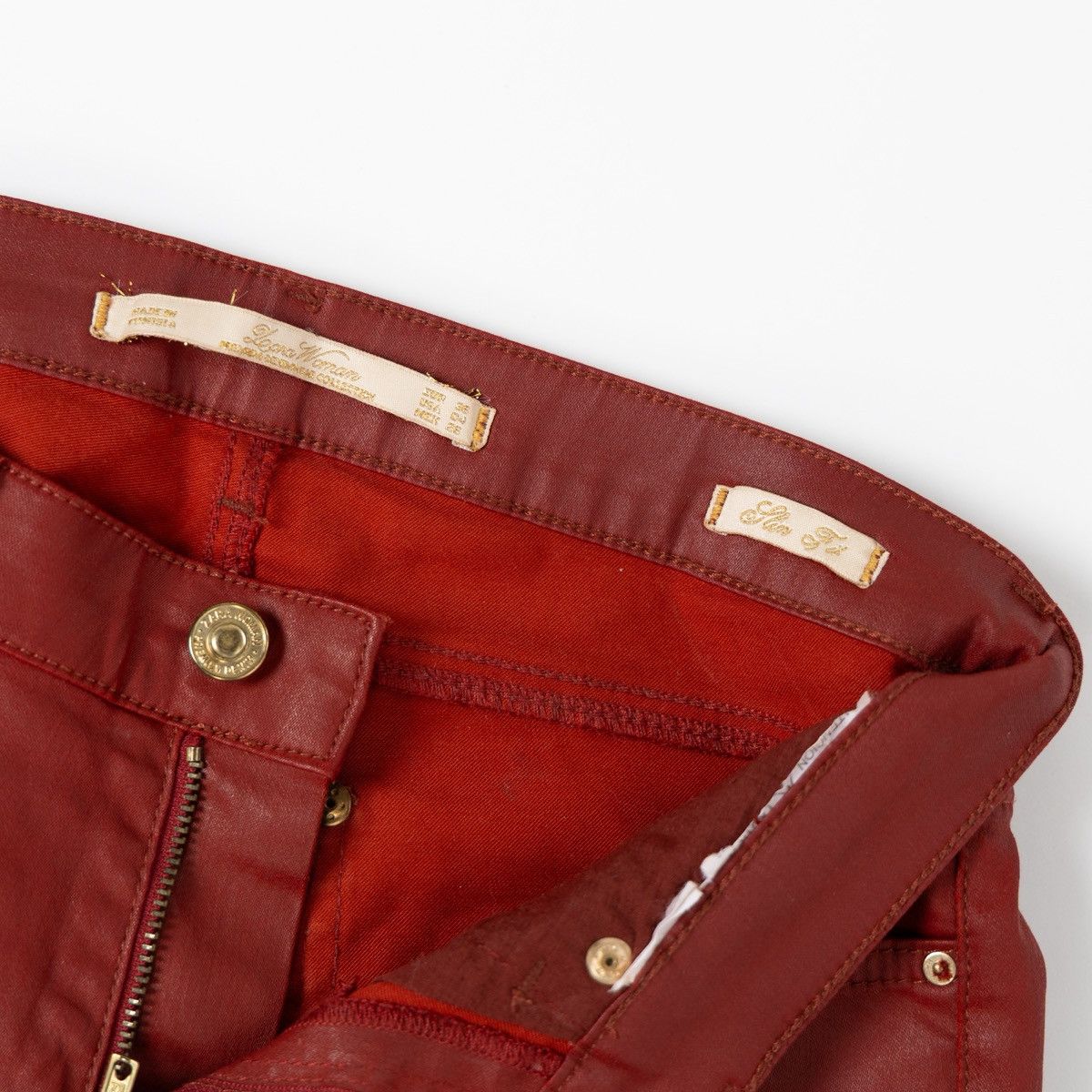 Zara Zara Red Coated Slim Fit Pants Faux Leather Skinny Trousers Size 27" / US 4 / IT 40 - 5 Thumbnail