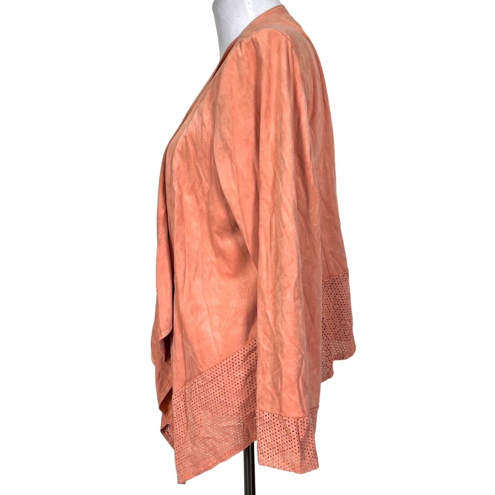 Vintage Chico's Pink Faux Suede Perforated Drape Cardigan Jacket Top Open Front Sz 2 (L) Coatigan Womens Size L / US 10 / IT 46 - 5 Thumbnail
