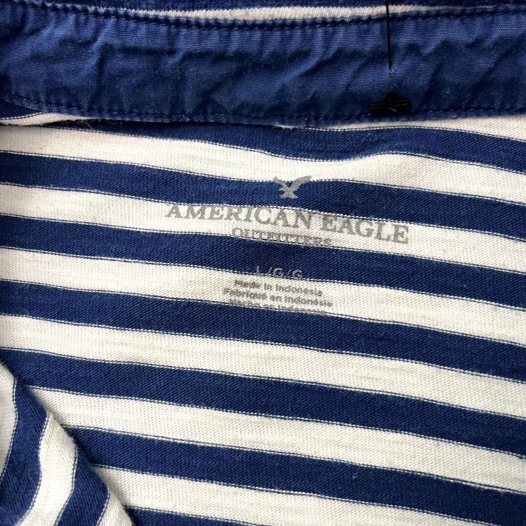 Vintage American Eagle Polo Shirt Mens L Blue Striped Pocket Short Sleeve Casual Size US L / EU 52-54 / 3 - 3 Thumbnail