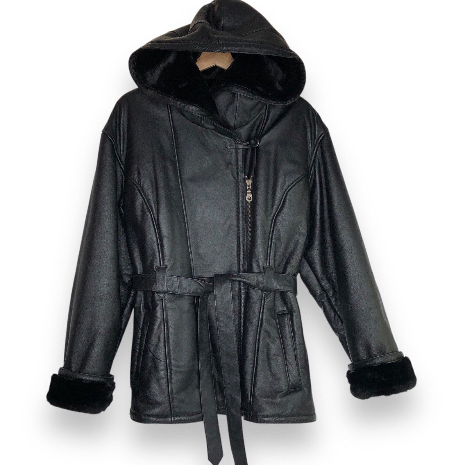 Wilsons Leather Wilsons 80s Women Black Leather Coat Jacket XL Full Fur Size XL / US 12-14 / IT 48-50 - 1 Thumbnail