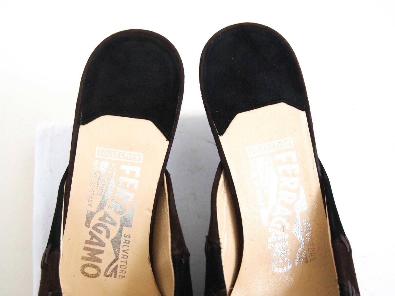 Salvatore Ferragamo Ferragamo Mules Sandals Black Brown Suede EU 37 US 6.5 Size US 6.5 / IT 36.5 - 5 Thumbnail
