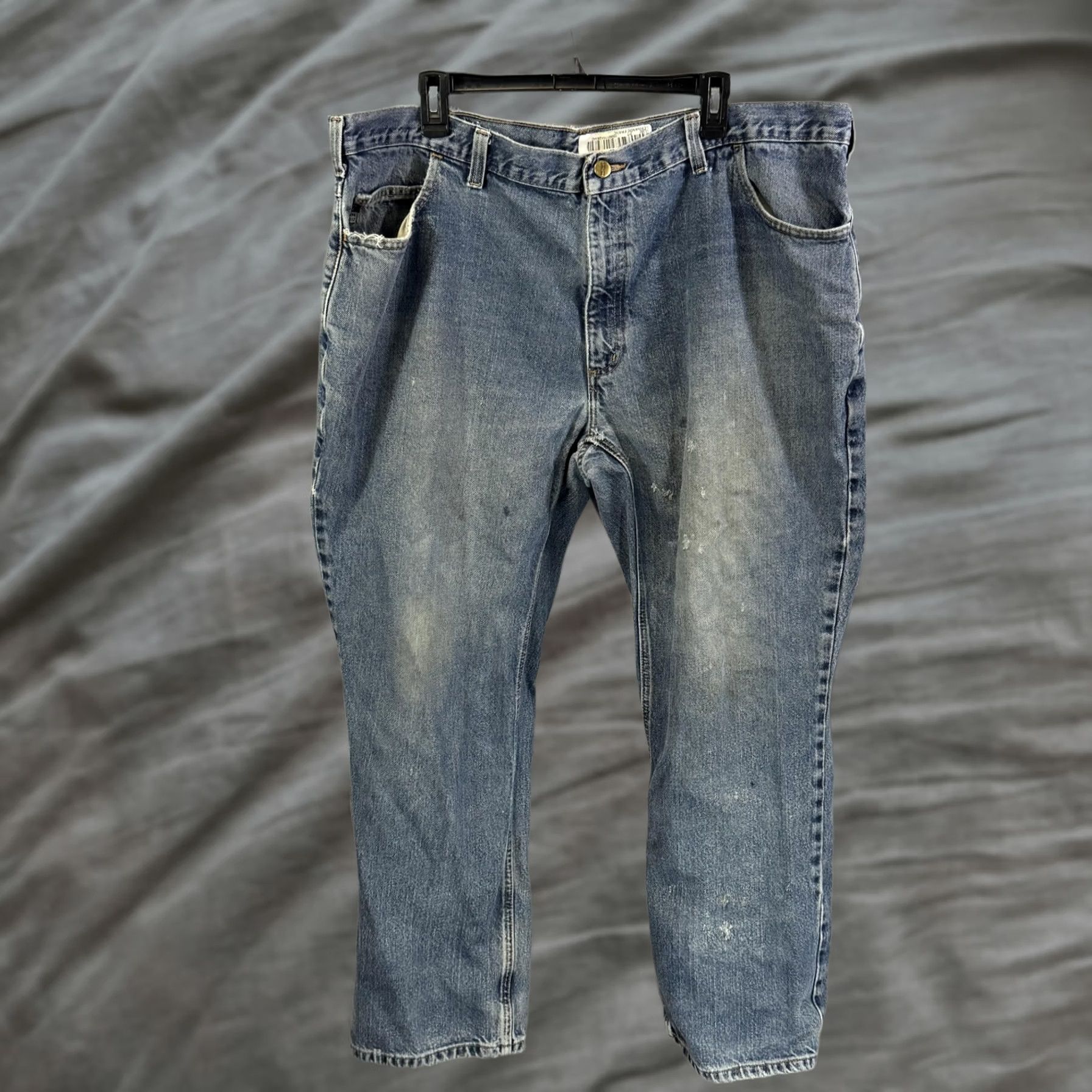 Carhartt VINTAGE Carhartt Jeans Mens 44x30 FR Flame Resistant Workwear Distressed Denim Pants Blue Medium Wash Distressed Mens Jeans FR Size US 44 / EU 60 - 1 Thumbnail