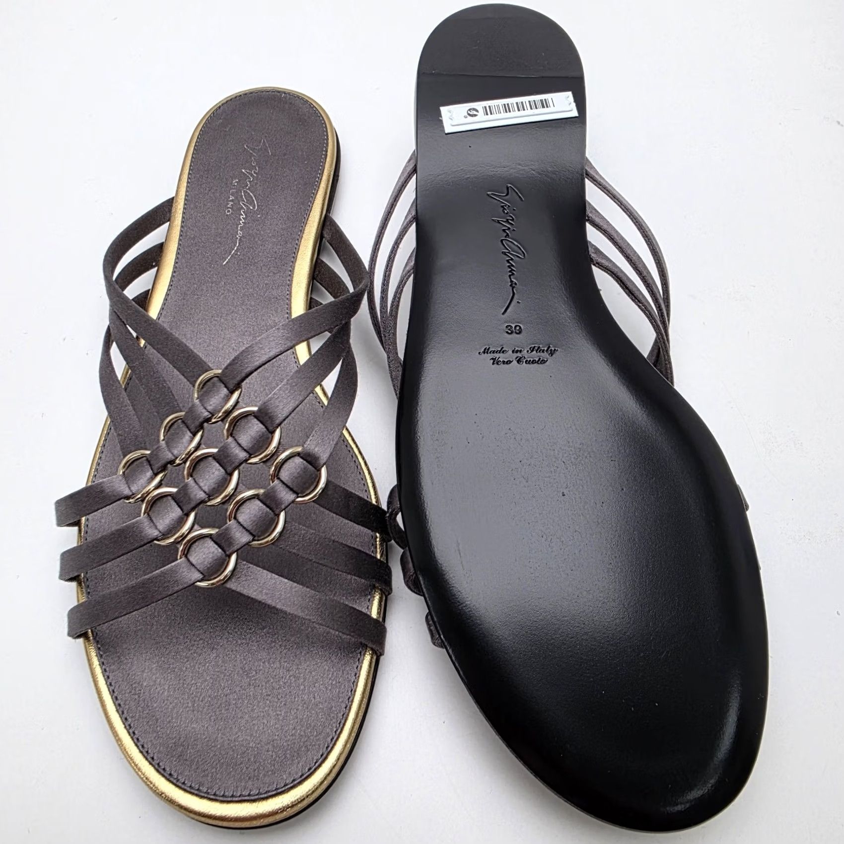 Giorgio Armani Giorgio Armani Black Leather Golden Trim Flat Sandals Women's Size 39 Bnwt Size US 9 / IT 39 - 3 Thumbnail